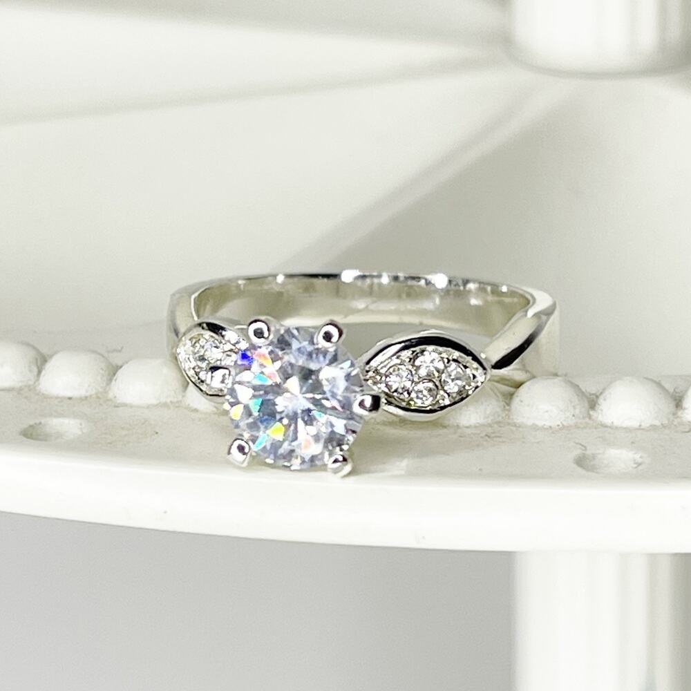 Cubic Zirconia Engagement Ring Size 8.75 Stainless Steel Silver Tone Large Jewel
